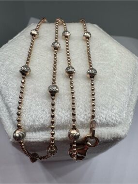 925 Sterling Silver Diamond Cut Italy Necklace Rose Gold Plated 16 inch Chain 4g